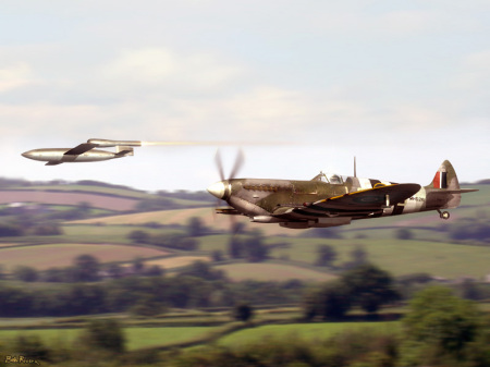 Spitfire running down buzz bomb