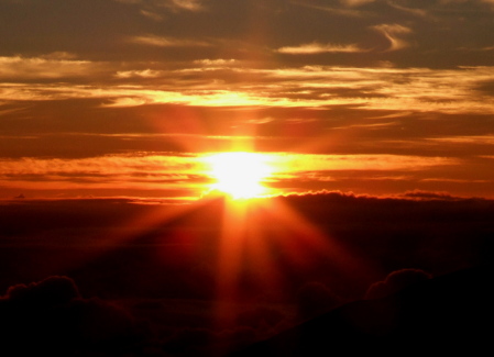 Sunset on top of a volcano in Hawaii