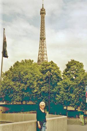 Joyce in Paris at the Eiffel Tower in 2007