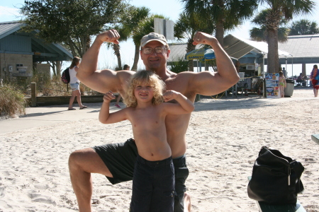 T Rex & daddy at muscle beach....