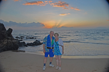 Us at sunset on the beach on Maui