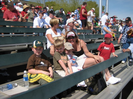 Grandma and grandkids at A's game.