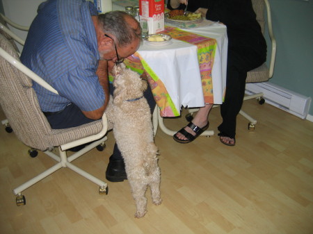 My dog, Jude sharin' our dinner