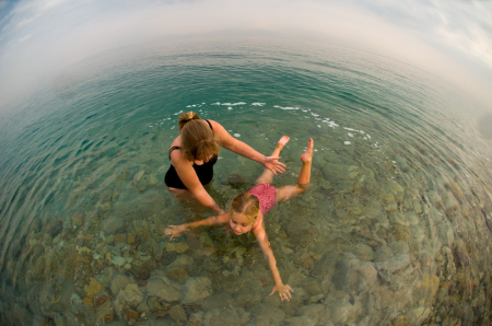 Wife and Child floating in Dead Sea- Dec 2008