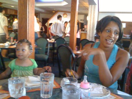 Daughter and grand at restaurant