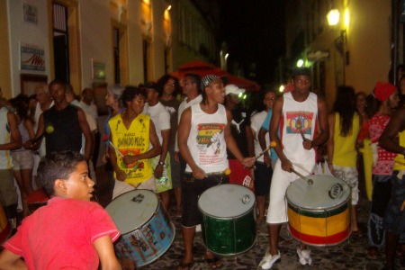 Olodum drummers are everywhere.