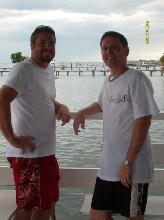 My Brother and I on the dock in Belize