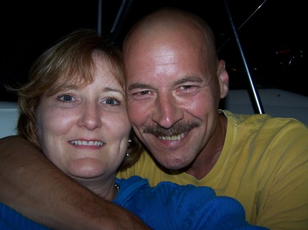 Beth and I on my cousins boat, Fireworks 09
