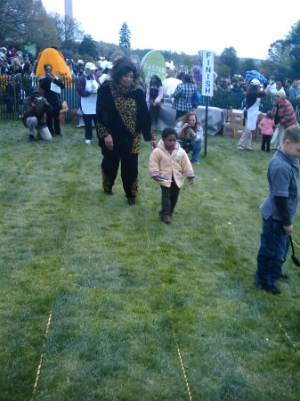 Ruby and Grandson playing the game Egg Rolling