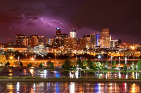 Denver at nite during storm