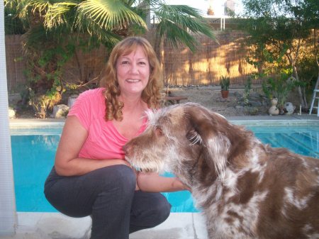Me and "Bob" (my grandsons' dog) poolside