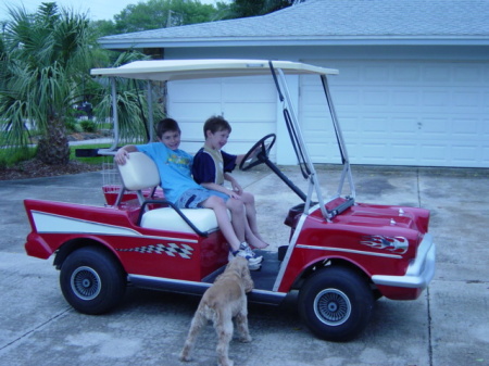 Grandsons & 57 Chevy Golf Cart