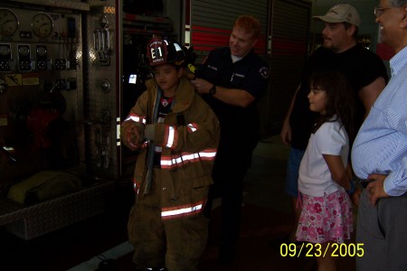 uncle Mike (RED) at fire station with my kids