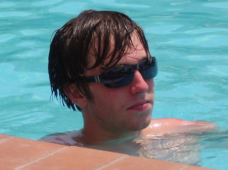Tanner relaxing in the pool