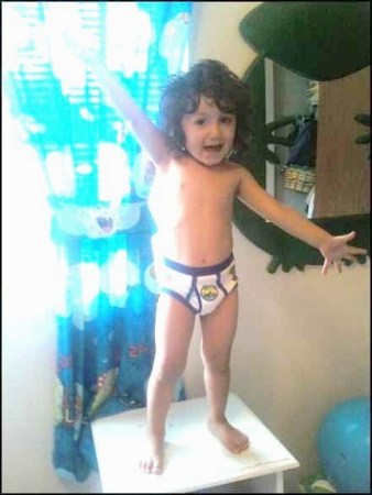 My son in his new spongebob underwear