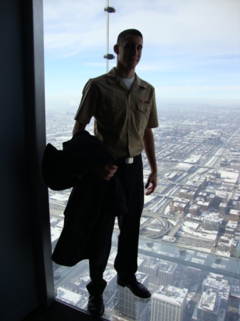 Josh in the Sears Tower "skybox"