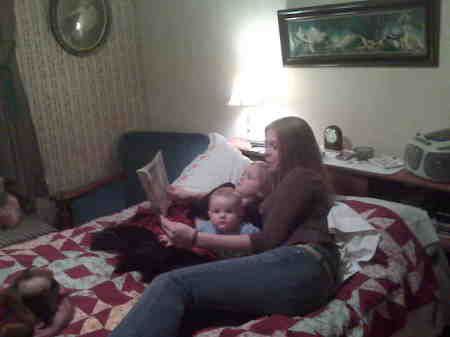 Mollie reading to Bailey and Will