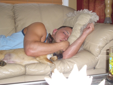 me and my dog pizzy sleepin