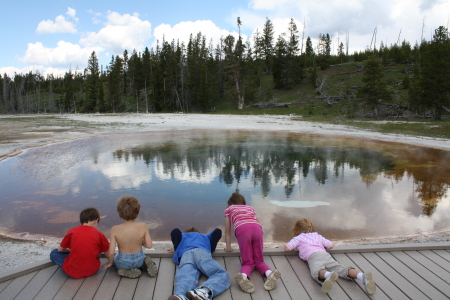 Kids and sis's kids going in to hot spring