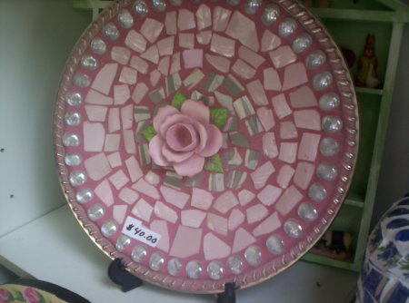 PINK GROUTED MOSAIC ROSE TRAY