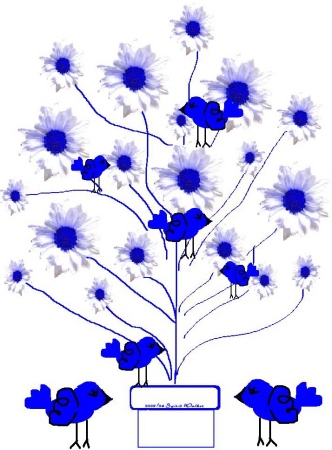Daisy Sapphire Blue"Bird in a Flower Tree'