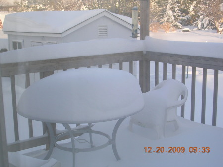 Snow on patio table