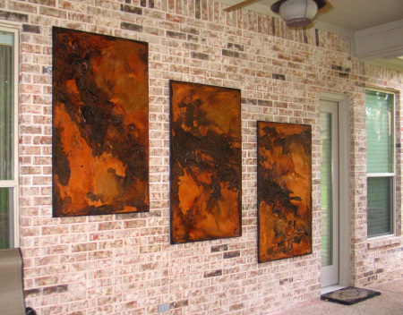 Abstract triptych for outdoor wall
