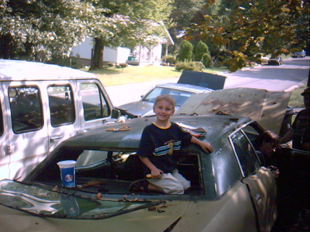 Ralphie helping his dad get a demolition derby