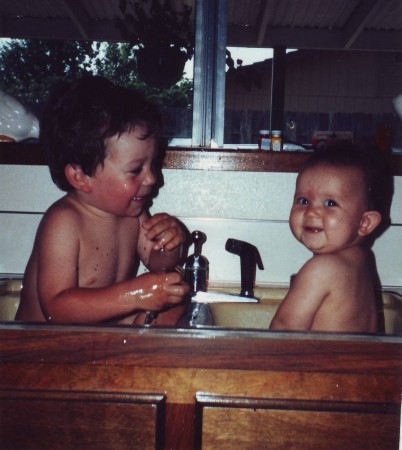 My kids when little in Grannys double sink