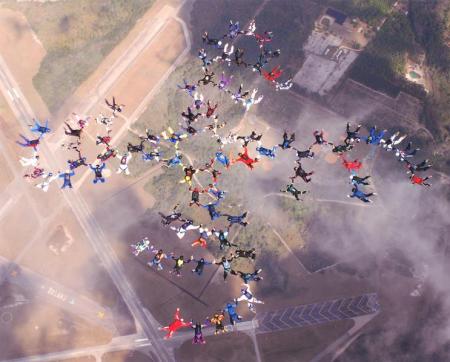 A recent skydiving event with 84 friends.