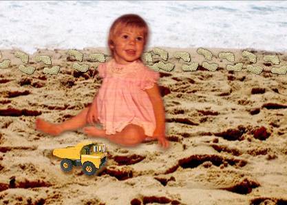 Kim on sandy beach