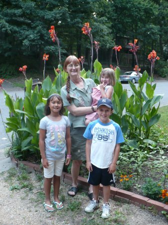 Grandbabies & me in the flower garden