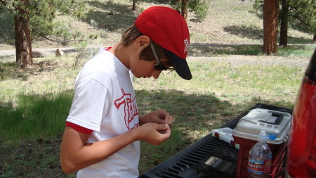 Tanner getting ready for fishing.