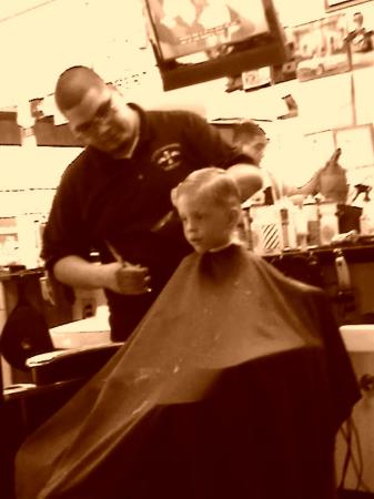 My son Ian at the Barbershop.