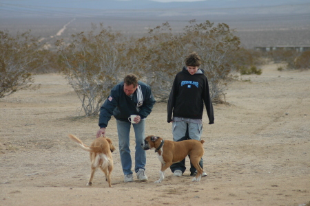 Mike, Jonathan and the dogs in the desert