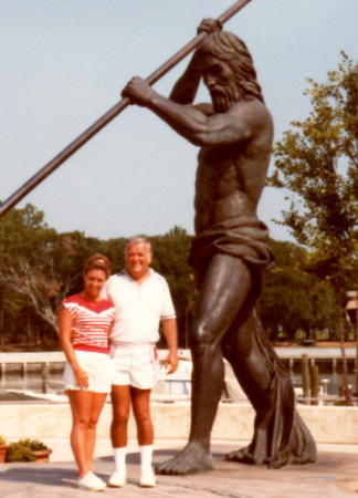 Posing with the statue at Hilton Head