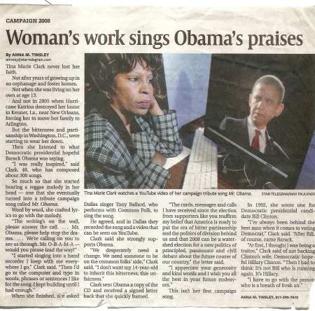 Article About Tina Marie's Obama Song!