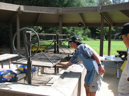 Gerry Watanabe setting up to grill