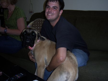 My son Alex with his cousin's dog