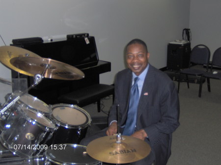 Morris playing the drums