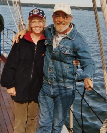 Rufus (Russ) and Barb sailing in Maine.