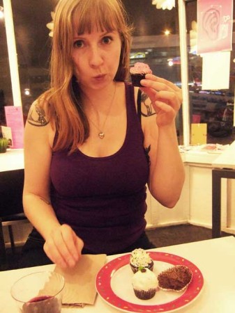 Linnea eating a cupcake