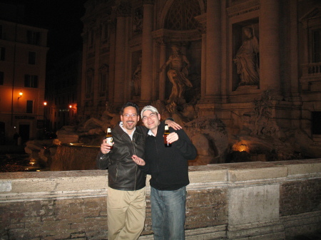 Leon and buddy Aaron with beers in Rome