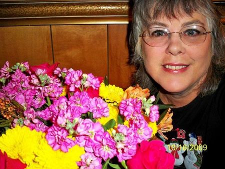 kathy with sweetest day flowers.