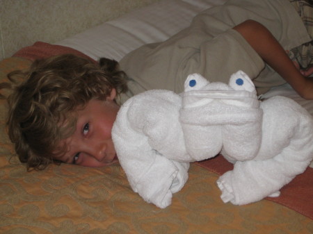 Connor and towel frog