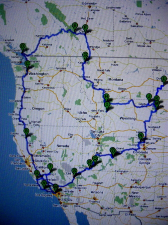 Proposed route for Summer Road Trip 2009
