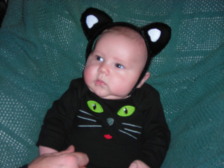 Brady dressed up as a cat on Halloween