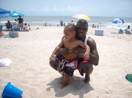 me and my son at the beach