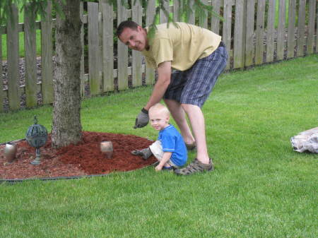 helping with the yardwork