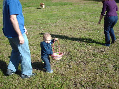 My grandson Peyton Easter egg hunting